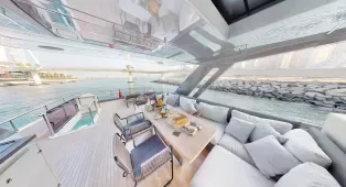 Яхта Ferretti 780 Crystal - роскошь и комфорт для 20 гостей. 4 каюты, флайбридж, идеальна для корпоративов, свадеб и торжеств в Дубае.