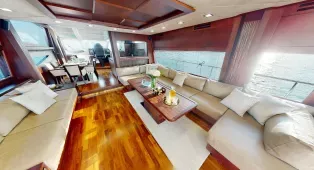 Яхта Galeon 780 Crystal в Дубае, 24 метра, 15 гостей, 4 каюты. Идеальна для корпоративов, вечеринок и торжеств с панорамным видом на город.