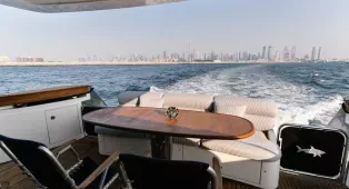 Водная прогулка на яхте Grey Shark в Дубае. Яхта на 12 гостей с 3 каютами, обновлённая в 2024 году, подходит для отдыха и мероприятий.